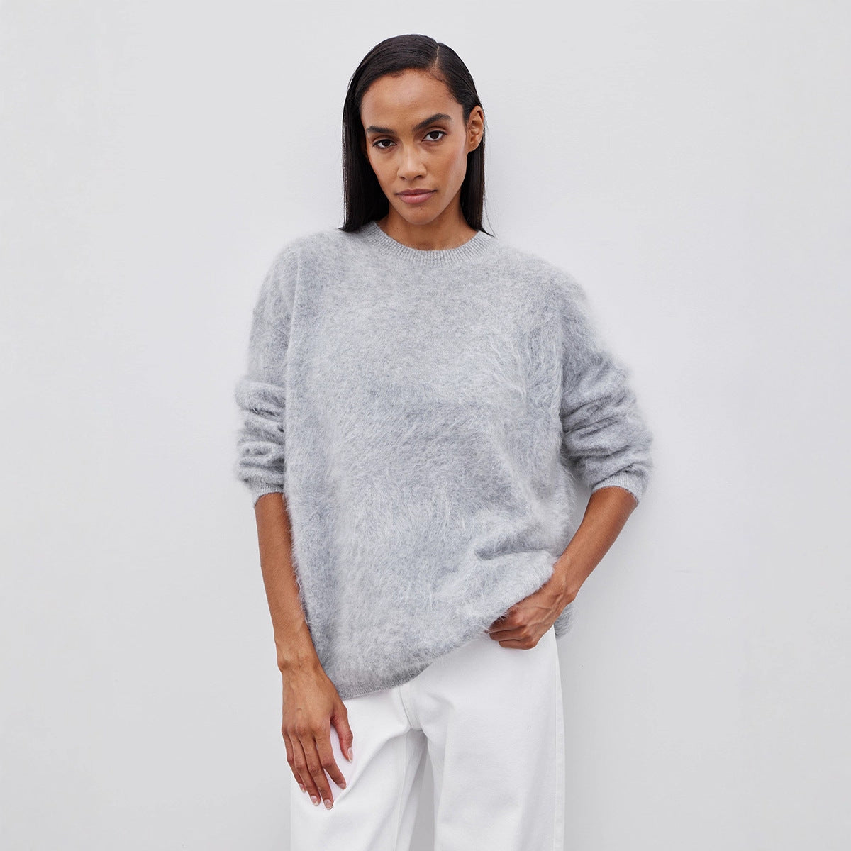 Simple Solid Color Knitted  Loose Casual Sweater