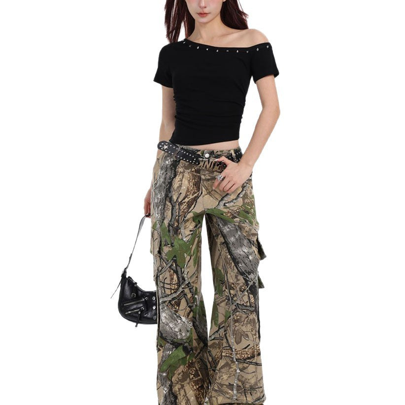 Womens Asymmetrical Off-Shoulder Short-Sleeve Slim-Fit Top