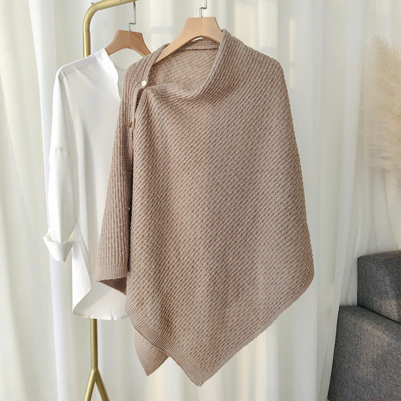 New Knitted Shawl Cloak Buckle Wool Plaid Scarf Women's All-match Warm Large Cape