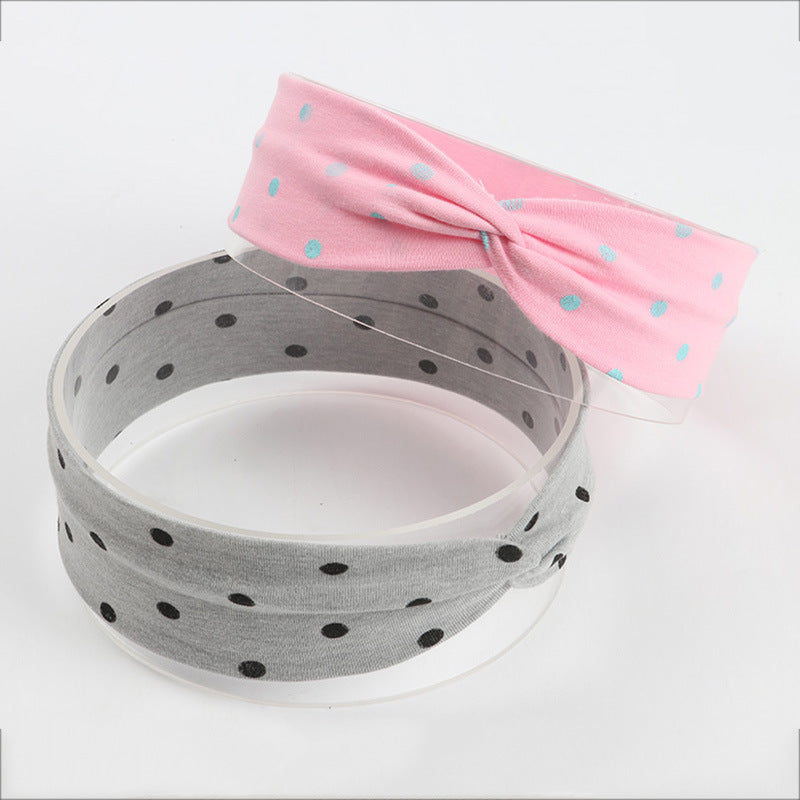 European And American Cute Dotted Prints Cross Babies' Headwear Cotton Cloth Children's Headband