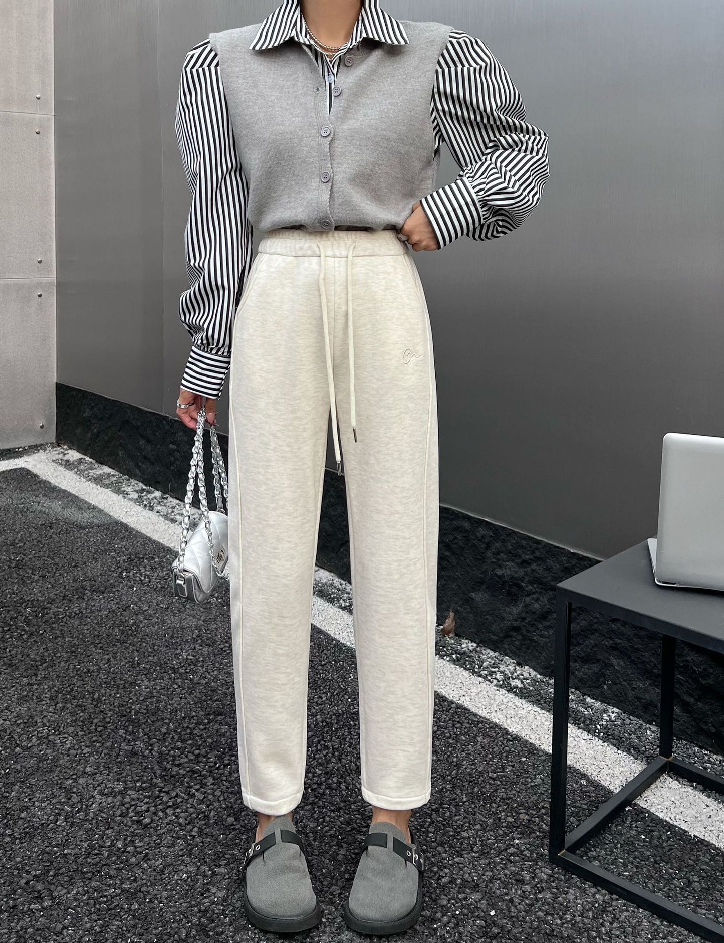 Fleece-lined Thick Casual Pants Women's Antelope Velvet High Waist