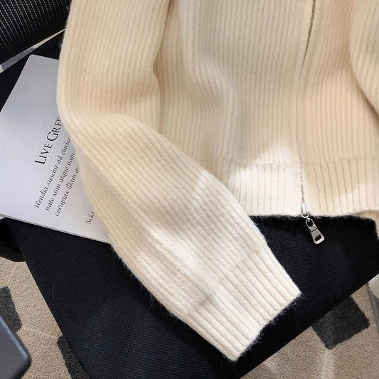 Women's Lapel Zipper Knitted Cardigan