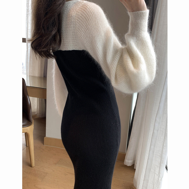 Fashionable Temperament Black Knitted Dress For Women