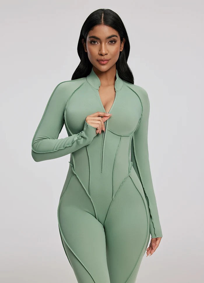 Women's Fashion Long Sleeve Zipper Slim Fit Jumpsuit