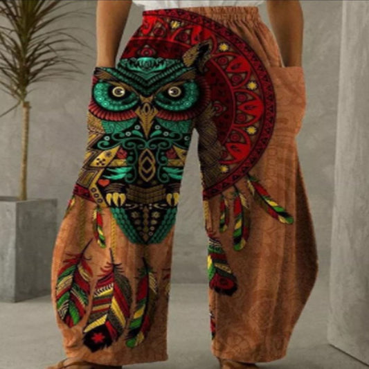 New Printed Wide-leg Pants Flower And Bird Loose Casual Wide-leg Trousers