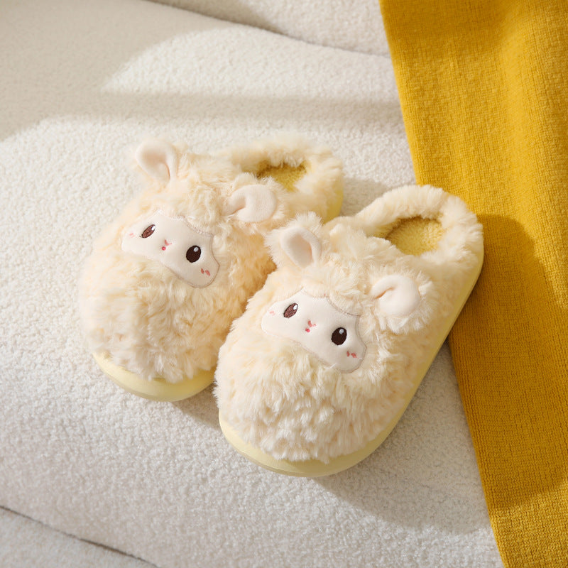 Cute Little Sheep Female Winter Interior Home Baotou Warm Non-slip Thick Bottom Plush Cotton Slippers