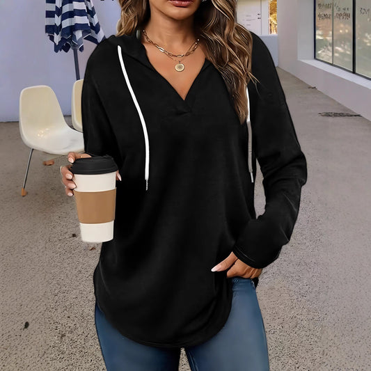 Autumn New Women's V-neck Sweatshirt Hooded Long Sleeve