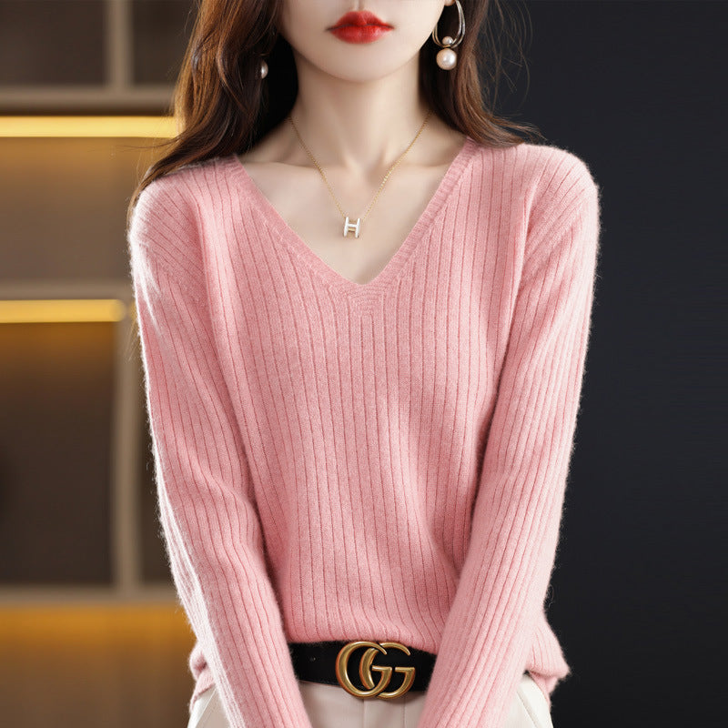 Women's Knitwear V-neck Pullover Base Drawstring Plus Size Short Sweater