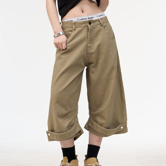 Retro Khaki Cropped Arbejdsbukser til Kvinder