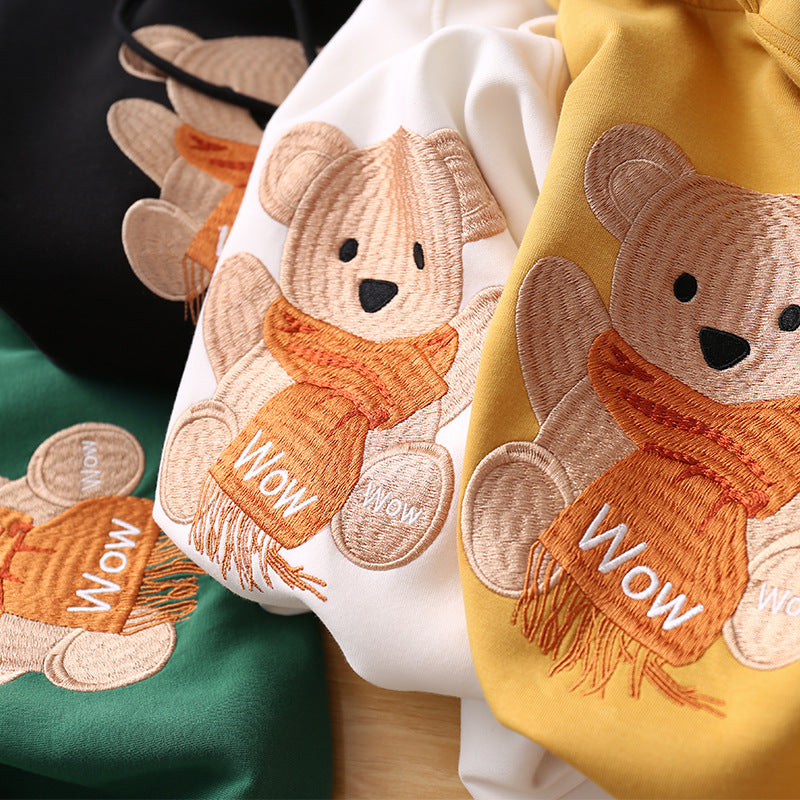 Women's Trendy Spring And Autumn Bear Embroidery Hooded Sweater