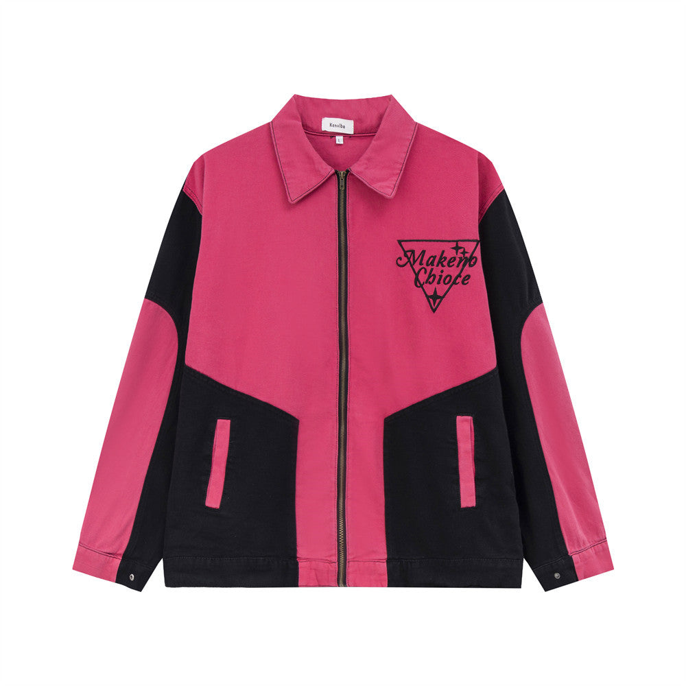 Men's Patchwork Contrast Color Lapels Denim Jacket