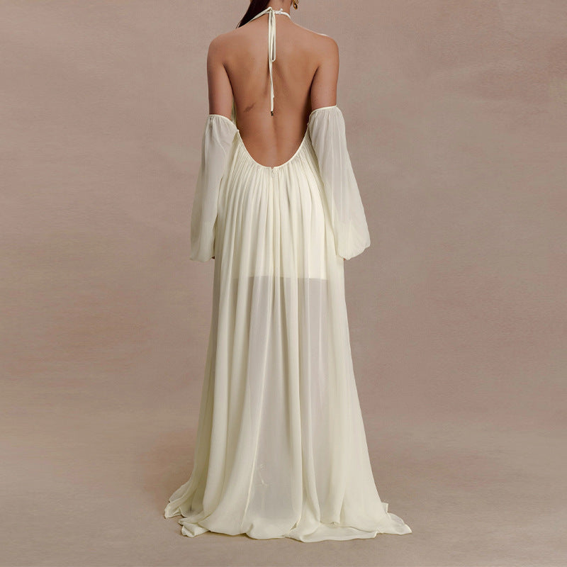 Women's Sexy Halterneck Backless Loose Simple Dress