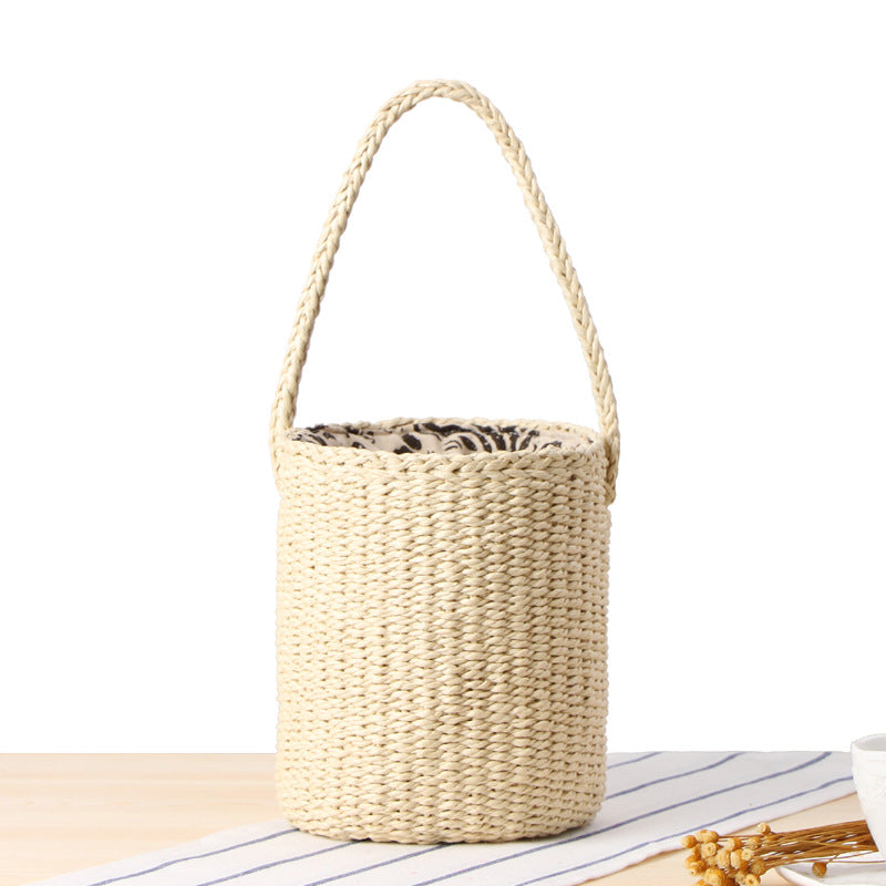 Simple And Casual Hand-carrying Bucket Straw Bag