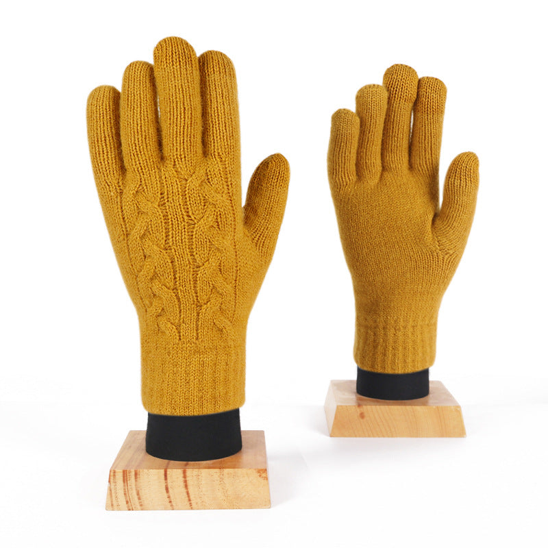 Winter Women's Double Layer Warm Touch Screen Knitted Gloves