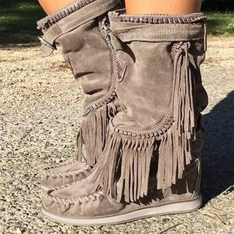Women's Casual Fringed All-match Mid-tube Boots