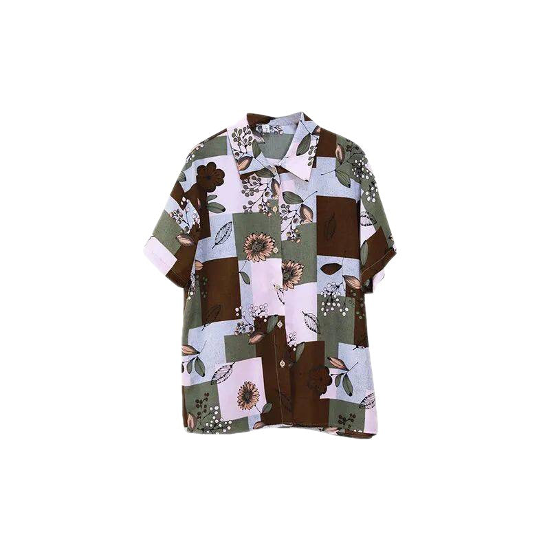 Retro Flower Print Shirt Summer Loose Design Small Short Sleeves