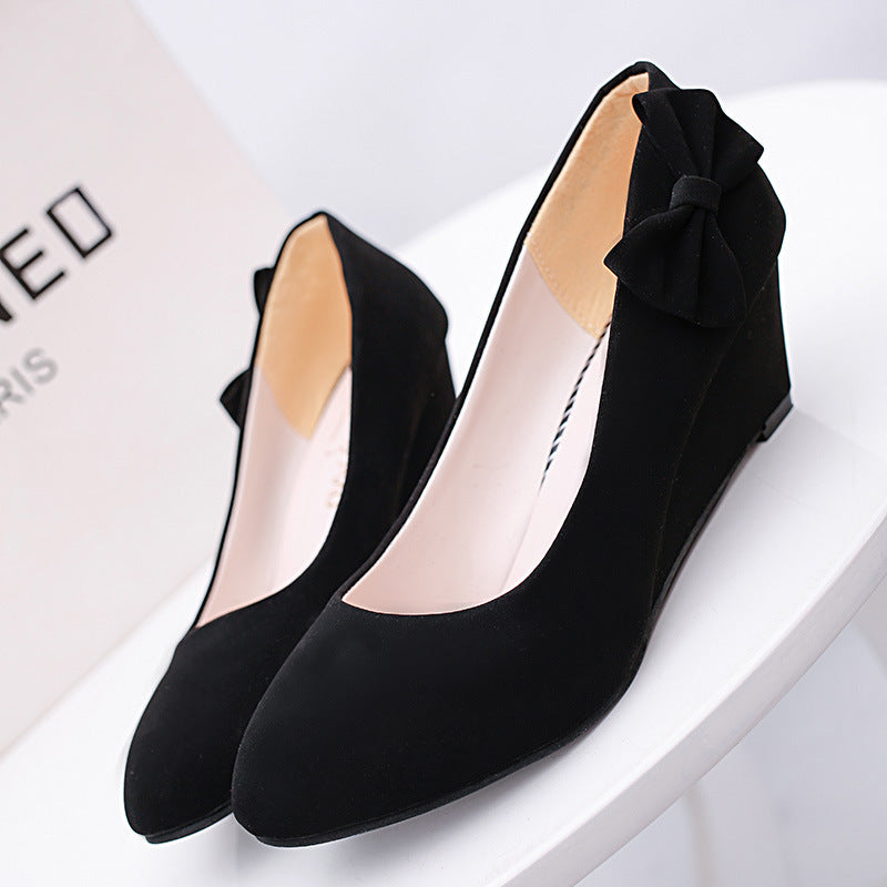 Bowknot Round Toe Wedge Single Shoes Women