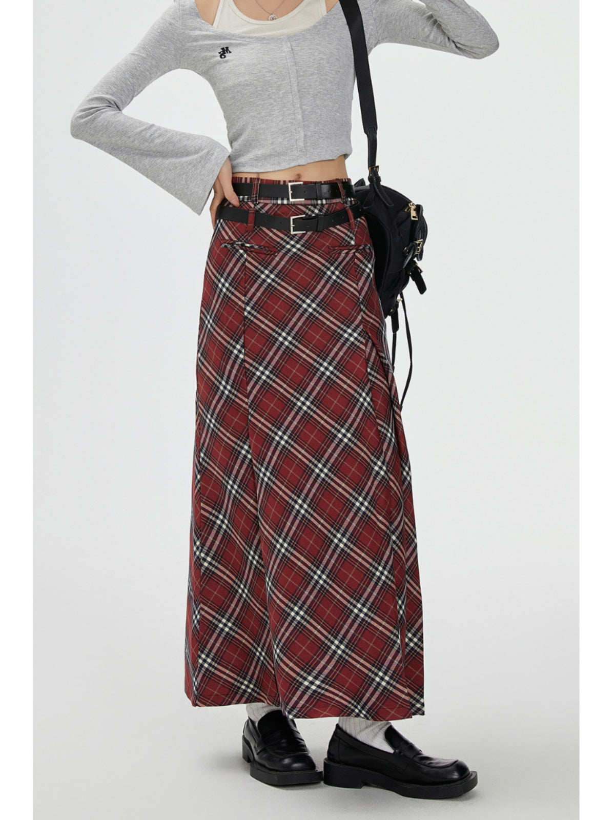 Retro Plaid Skirt High Waist Midi Skirt