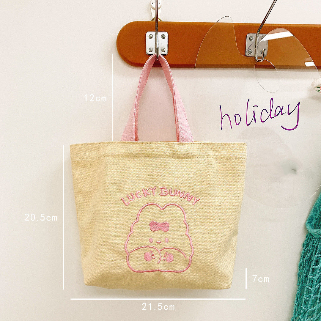 Portable Canvas Embroidery Cartoon Student Simple Handbag