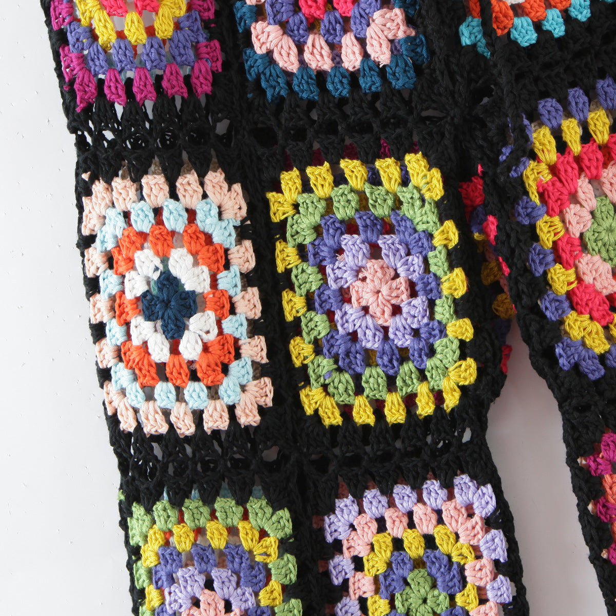 High Waist Colorful Flowers Pattern Handmade Crocheted Trousers