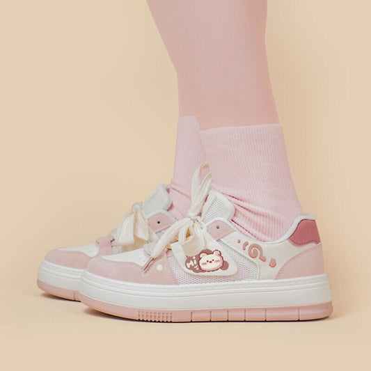Pink Mesh Panel Shoes For Women