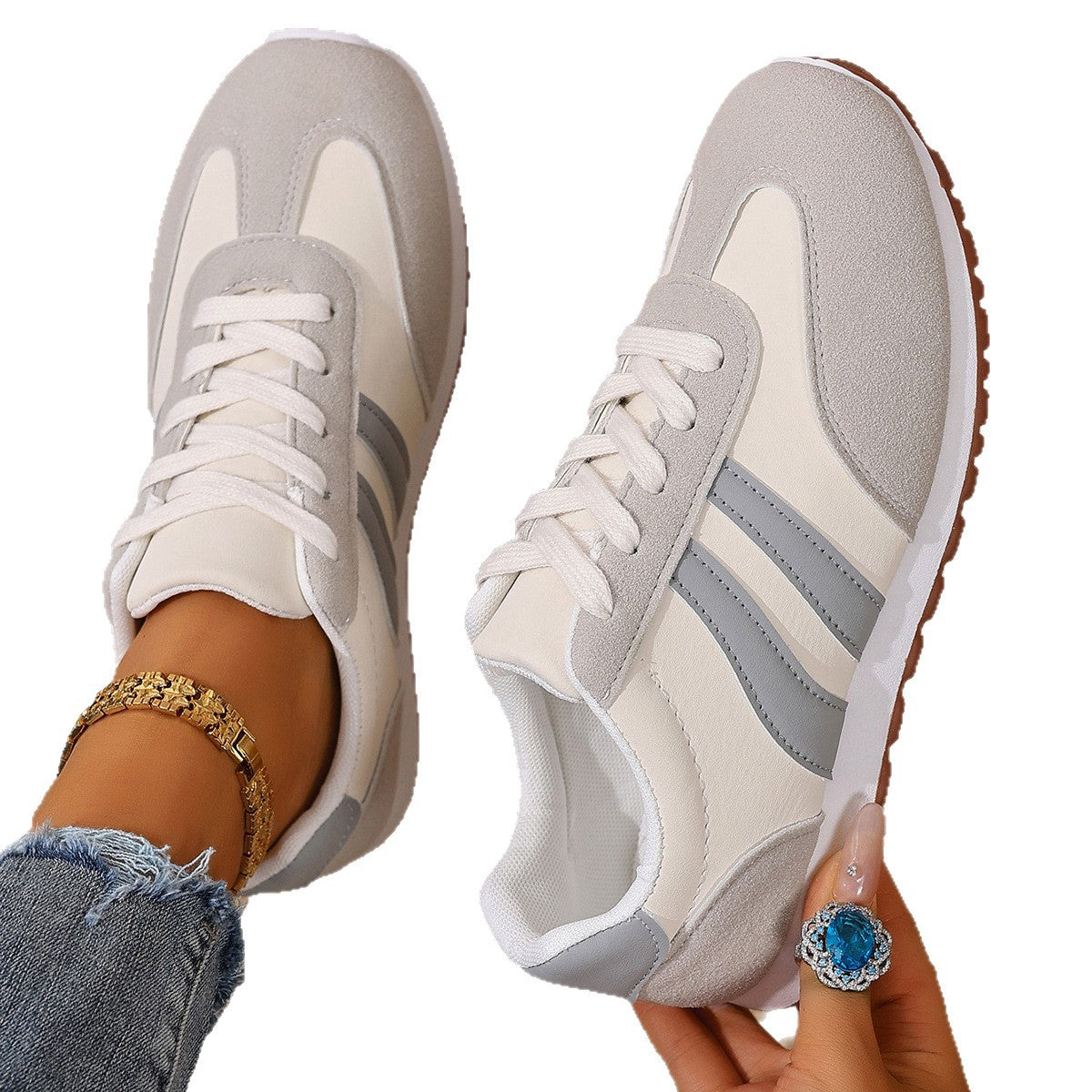 Outerwear Lace-up Color-block Casual Athletic Shoes