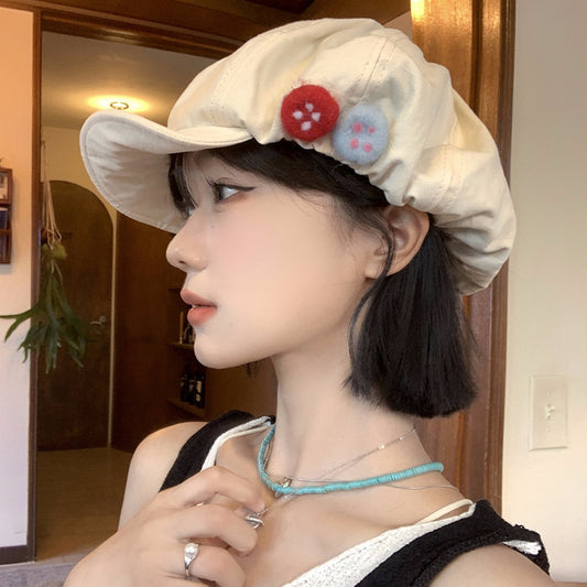 Japanese-style Retro Cotton And Linen Octagonal Cap Women's Summer Color