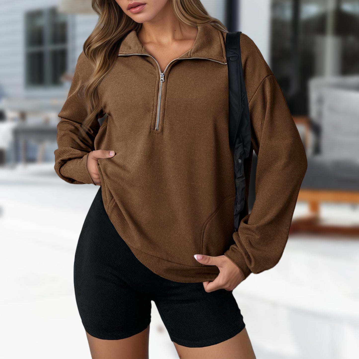 Revers Sweater Mode Løs Lynlås Dametøj