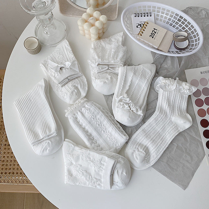 White Lolita Lace Socks Women's Mid Tube Cotton