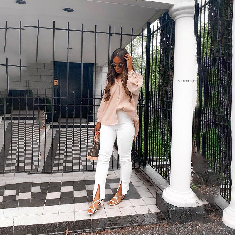 New High Waist Solid Color Split Casual Suit Pants