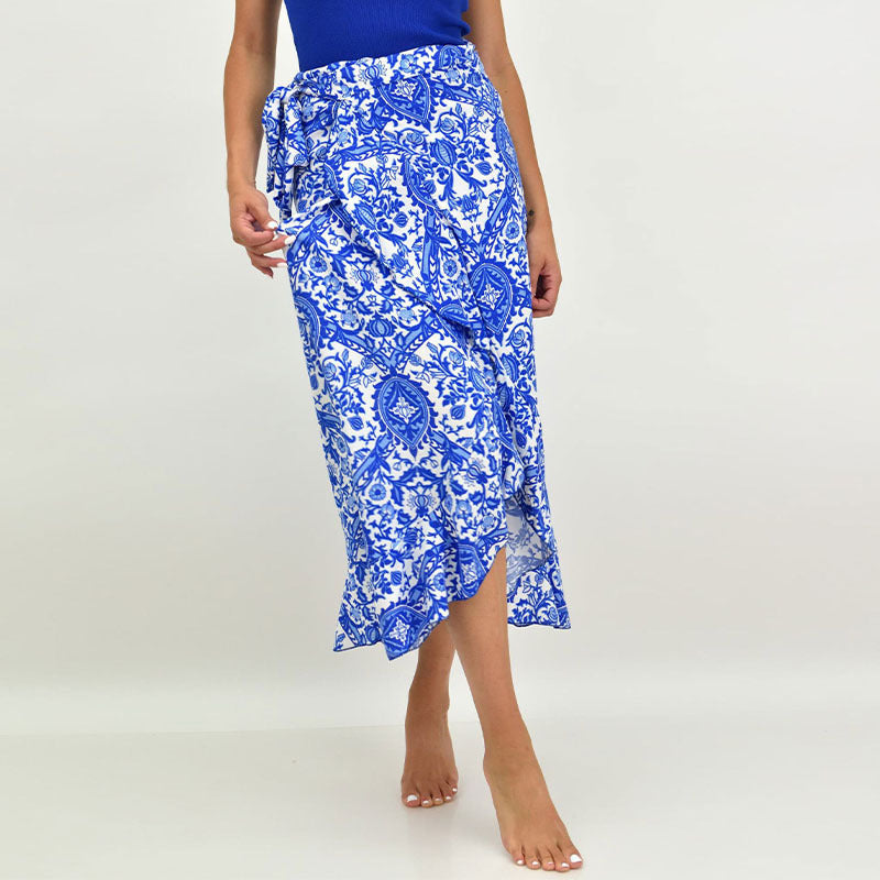 Women's Stomach Blanket-style Tied Lotus Leaf Floral Skirt
