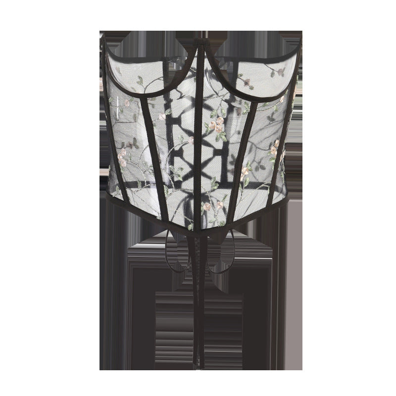 Mesh Embroidered Bouquet Waist  Slim Fit Belt Girdle