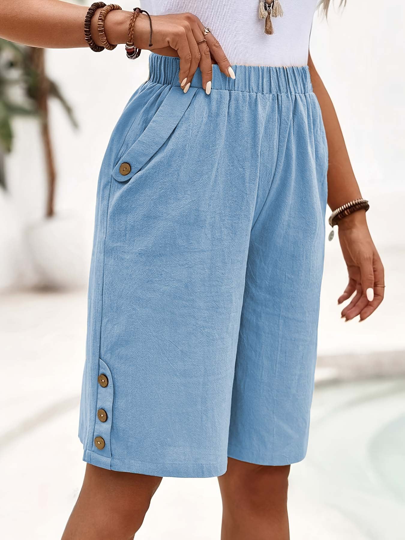 Cotton Linen Shorts Fifth Pants Women's Solid Color Casual Straight Pants