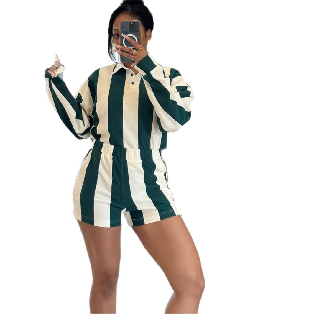 Womens Stylish Zebra-Striped Printed Long-Sleeve Top And Shorts Set