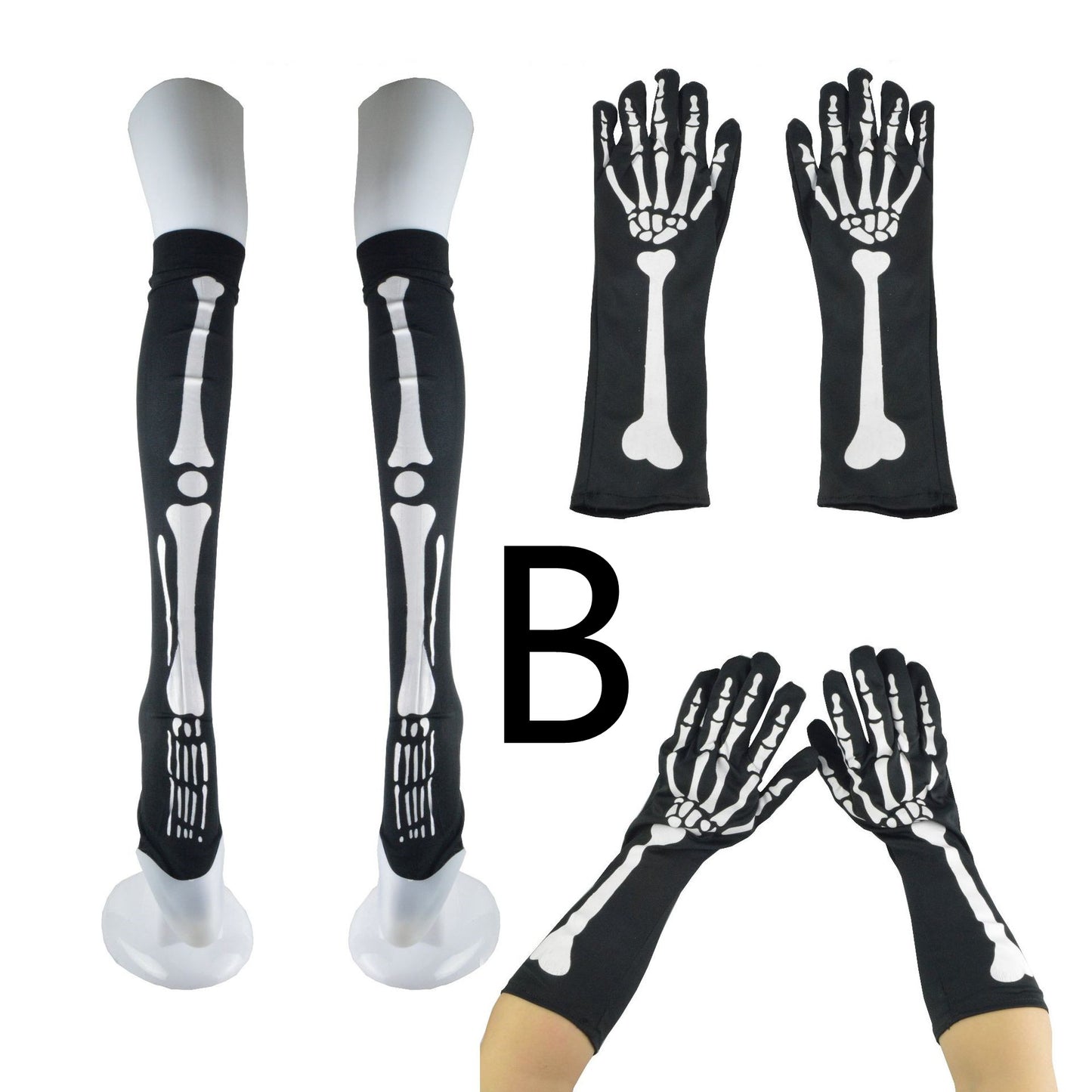 Halloween Ghost Festival Printed Skeleton Tights Glove Sleeve Set
