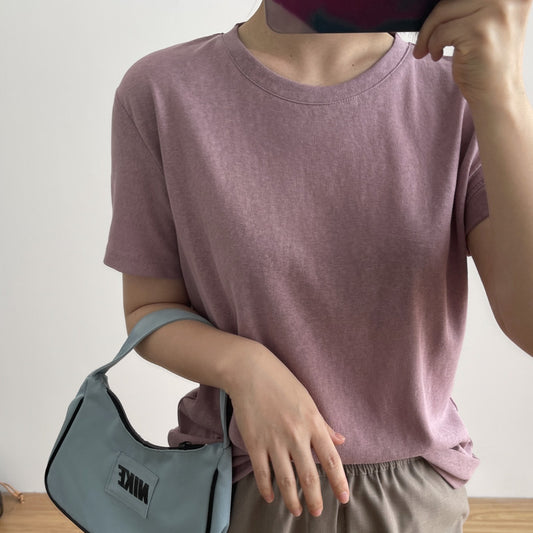 Loose Cotton And Linen Short-sleeved T-shirt Round Neck Top