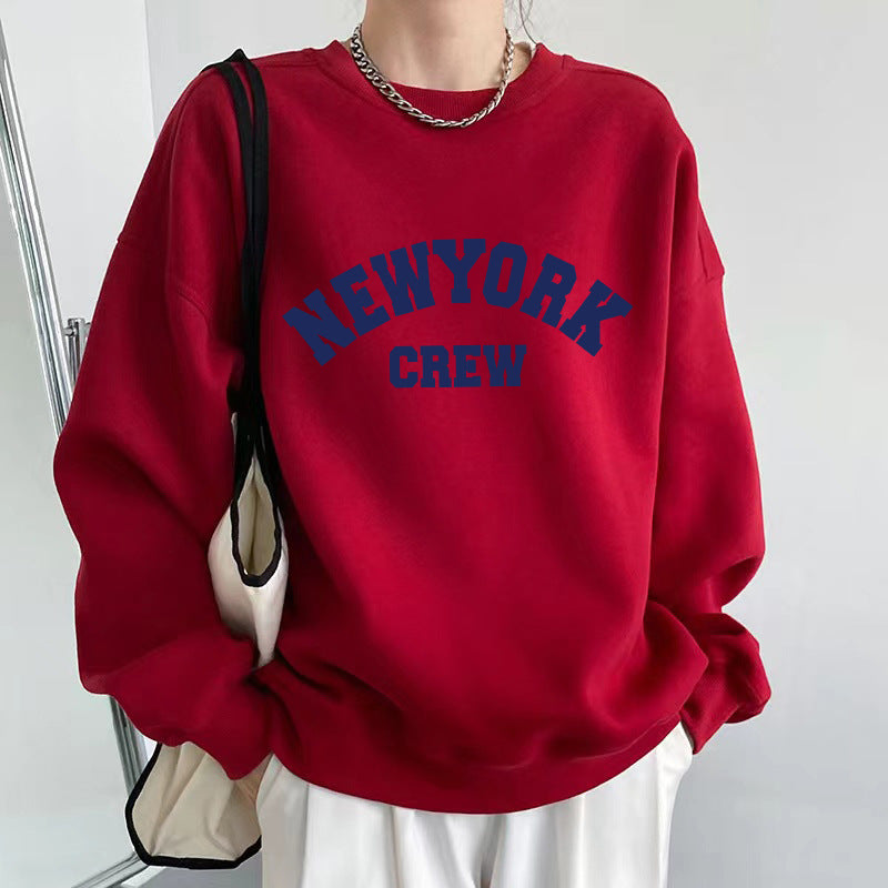 Printet Plysset Løstsiddende Sweater Til Kvinder