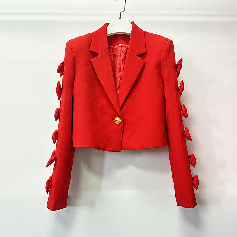 Light Luxury Heavy Industry Bow Special-interest Design Slim Short Coat