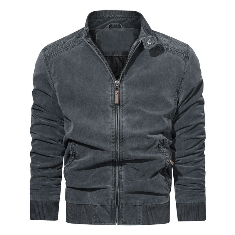 Jacket Men's Spring And Autumn Pure Color Washed Cotton Retro Loose Large Size Casual Jacket