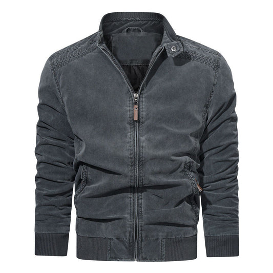 Jacket Men's Spring And Autumn Pure Color Washed Cotton Retro Loose Large Size Casual Jacket