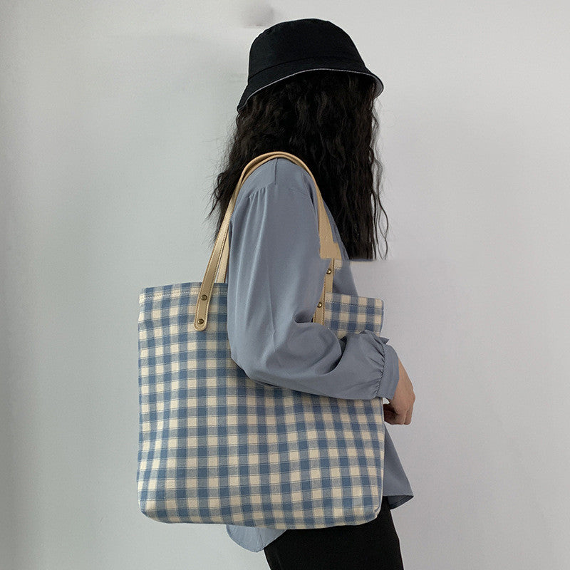 Checkered Women's One-shoulder Large-capacity Canvas Bag