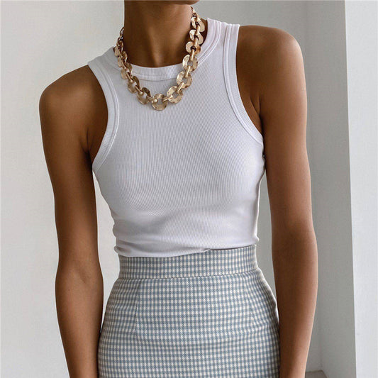 Sleeveless Knitted Vest Cotton Slim Rib Pit Strip Casual Top