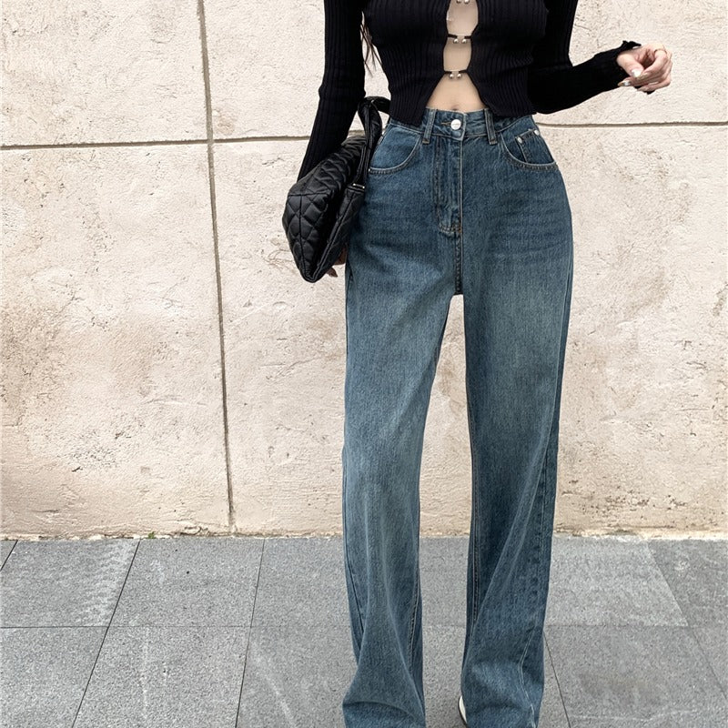 Retro Design Sense New High-waisted Wide Leg Jeans