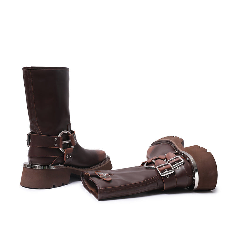 Height Increasing, Brown Sleeve Western Denim Ankle Boots