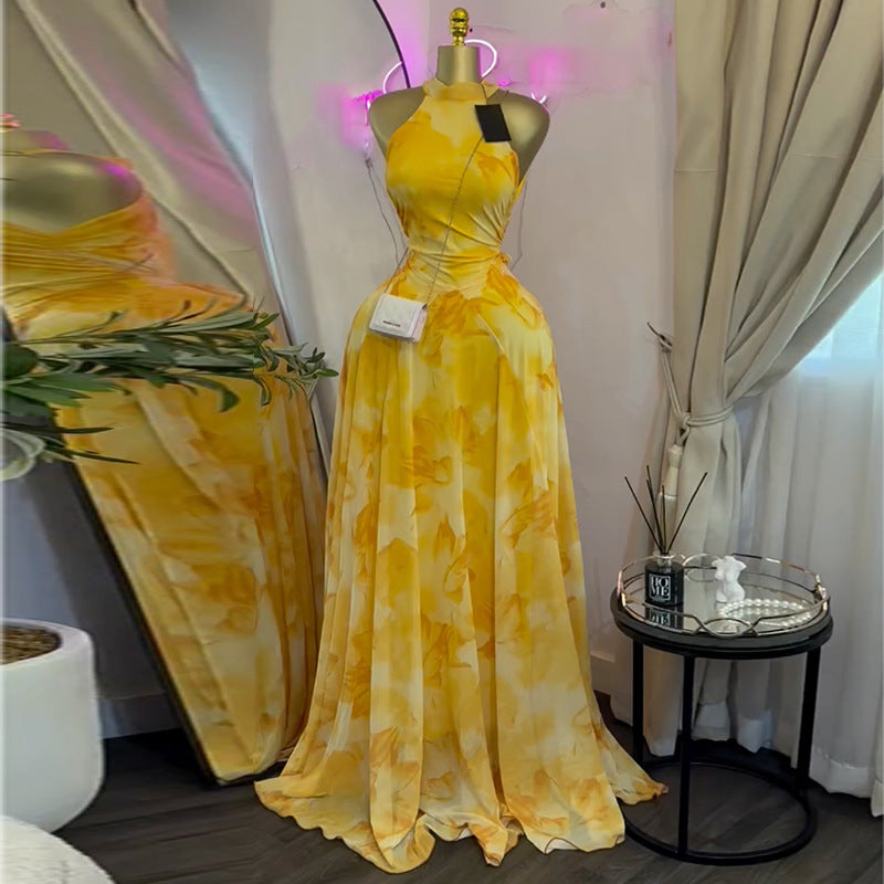 Half-high Neck Sleeveless High-waisted Figure-flattering A-line Dress Maxi Dress