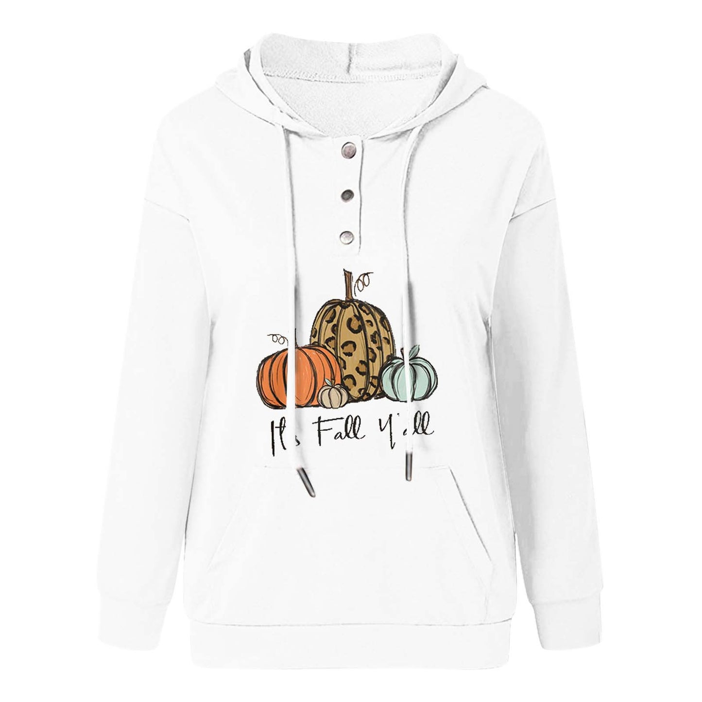 Loose Casual Hooded Drawcord Pocket Button Guard