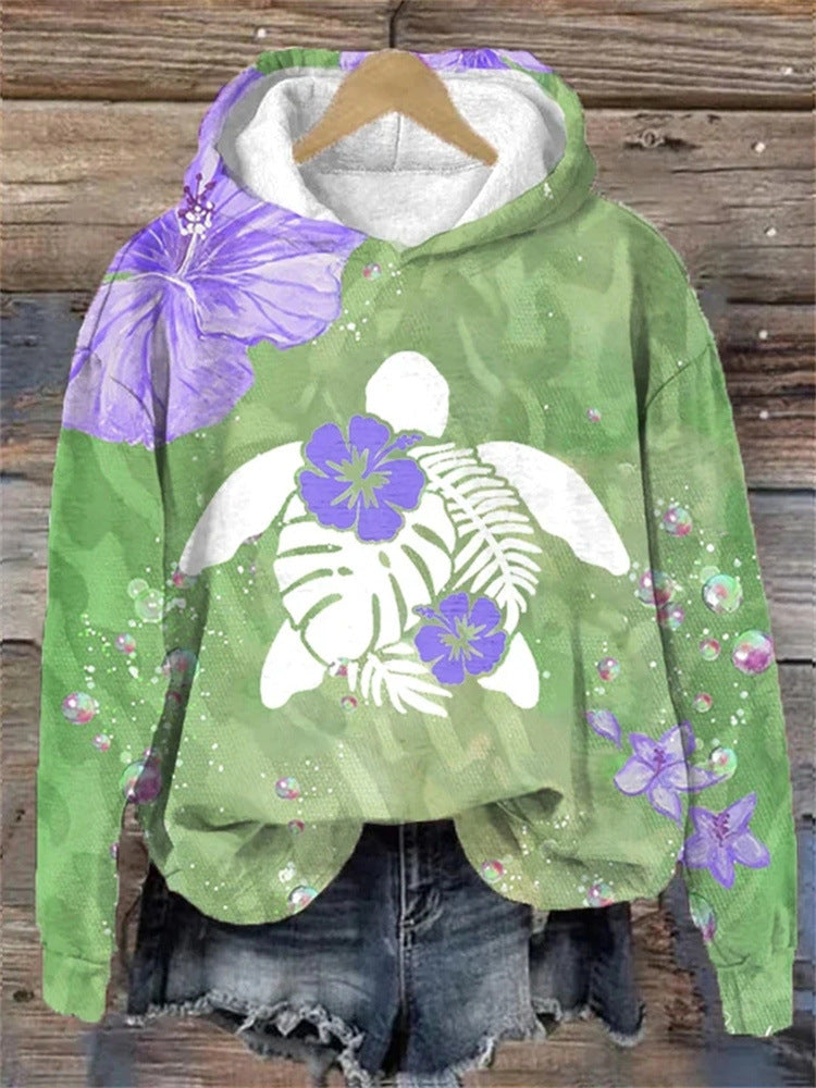 Fashion European And American Style Autumn And Winter Floral Print Long Sleeve Pullover
