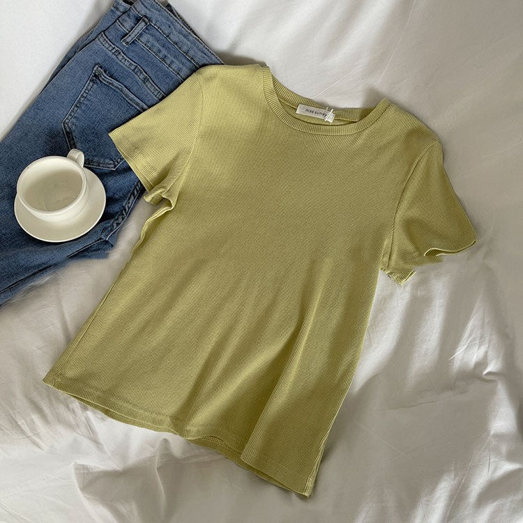 Ensfarvet kortærmet T-shirt til kvinder, slim-fit crop-top