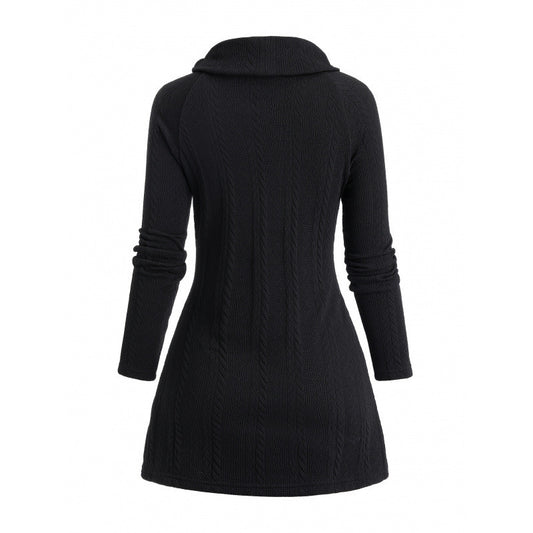 Womens Asymmetrical Turtleneck Long-Sleeve Knitted Cardigan