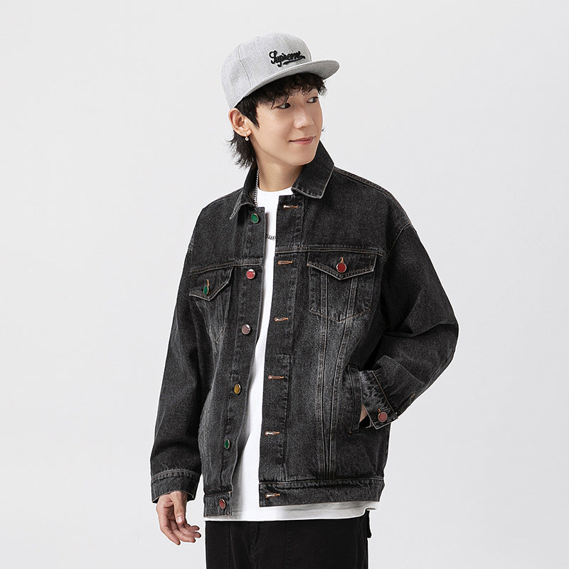 American Retro Hong Kong Style Denim Men's Baggy Casual Jacket